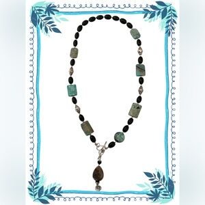 Chic Handcrafted Turquoise , black stone and silver Beaded Necklace